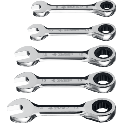 Набор комбинированных гаечных ключей трещоточных укороченных 5 шт, 8 - 14 мм, ЗУБР / 27103-H5